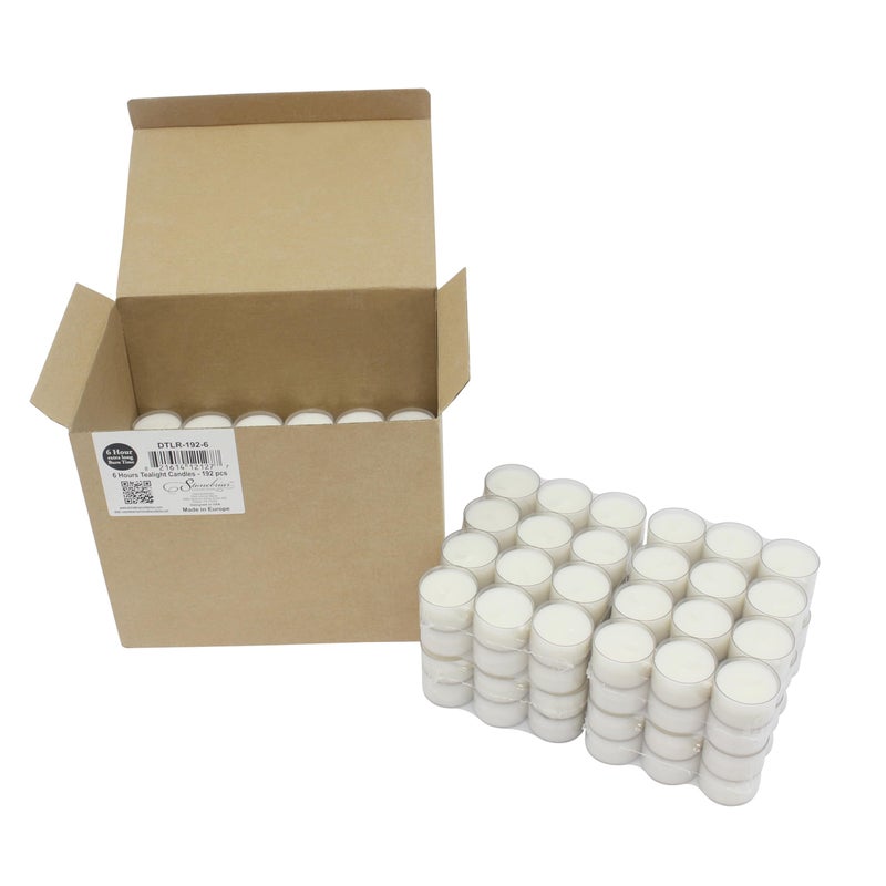 Stonebriar 96 Count White Unscented Smokeless Long Burning Clear Cup Tea Light Candles with 6 to 7 Hour Burn Time - Image 5